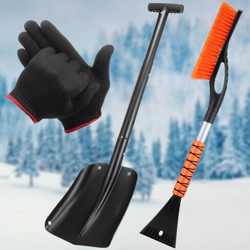 فرشاة ثلج ومكشطة ثلج مقاس 27 بوصة، مجرفة ثلج للطوارئ قابلة للطي مقاس 34 بوصة للزجاج الأمامي للسيارة، كاشطات ثلج قابلة للفصل، مكنسة الثلج، مجموعة أدوات السيارة الشتوية لشاحنة درب سيارات الدفع الرباعي والتخييم في الهواء الطلق (أزرق، أسود) in Kuwait