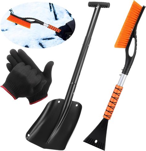 فرشاة ثلج ومكشطة ثلج مقاس 27 بوصة، مجرفة ثلج للطوارئ قابلة للطي مقاس 34 بوصة للزجاج الأمامي للسيارة، كاشطات ثلج قابلة للفصل، مكنسة الثلج، مجموعة أدوات السيارة الشتوية لشاحنة درب سيارات الدفع الرباعي والتخييم في الهواء الطلق (أزرق، أسود) in Kuwait