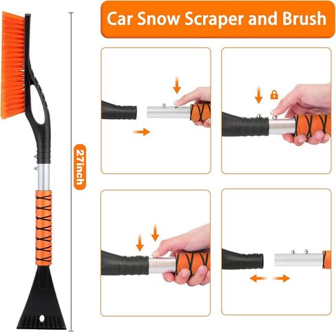 فرشاة ثلج ومكشطة ثلج مقاس 27 بوصة، مجرفة ثلج للطوارئ قابلة للطي مقاس 34 بوصة للزجاج الأمامي للسيارة، كاشطات ثلج قابلة للفصل، مكنسة الثلج، مجموعة أدوات السيارة الشتوية لشاحنة درب سيارات الدفع الرباعي والتخييم في الهواء الطلق (أزرق، أسود) in Kuwait
