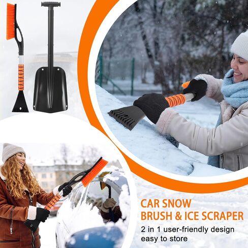 فرشاة ثلج ومكشطة ثلج مقاس 27 بوصة، مجرفة ثلج للطوارئ قابلة للطي مقاس 34 بوصة للزجاج الأمامي للسيارة، كاشطات ثلج قابلة للفصل، مكنسة الثلج، مجموعة أدوات السيارة الشتوية لشاحنة درب سيارات الدفع الرباعي والتخييم في الهواء الطلق (أزرق، أسود) in Kuwait