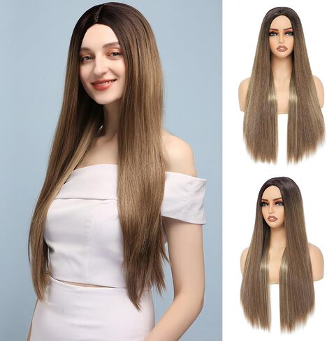 X-TRESS Long Straight Wig Golden Wig For Women Cosplay Halloween Wigs Synthetic Wig Include Wig Cap (MALIBU) in Saudi Arabia