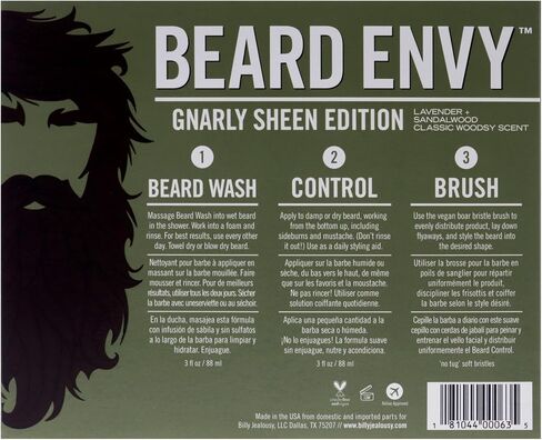 Billy Jealousy Beard Envy USA Edition - Beard Introductory Kit With USA Beard Wash Shampoo, USA Leave-In Conditioner and Vegan Boar Bristle Brush in Saudi Arabia