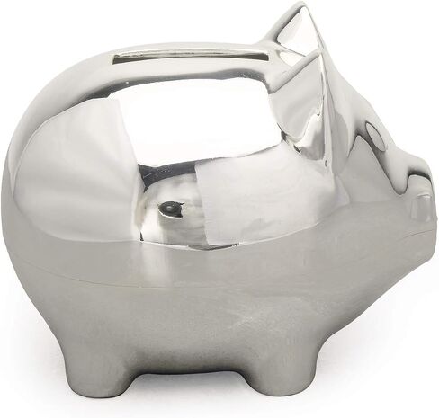 K COOL Vintage Tiny Piggy Bank Creative Metal Alloy Cartoon Money Bank Cute Coin Bank Pig Penny Coin Saving Pot Box with Stopper for Boy Kid Tiny(Shiny Silver) in Saudi Arabia