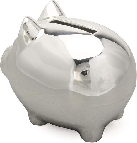 K COOL Vintage Tiny Piggy Bank Creative Metal Alloy Cartoon Money Bank Cute Coin Bank Pig Penny Coin Saving Pot Box with Stopper for Boy Kid Tiny(Shiny Silver) in Saudi Arabia