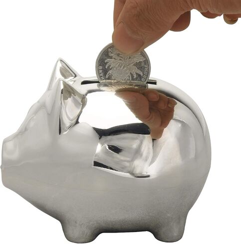 K COOL Vintage Tiny Piggy Bank Creative Metal Alloy Cartoon Money Bank Cute Coin Bank Pig Penny Coin Saving Pot Box with Stopper for Boy Kid Tiny(Shiny Silver) in Saudi Arabia