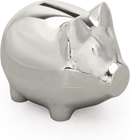 K COOL Vintage Tiny Piggy Bank Creative Metal Alloy Cartoon Money Bank Cute Coin Bank Pig Penny Coin Saving Pot Box with Stopper for Boy Kid Tiny(Shiny Silver) in Saudi Arabia