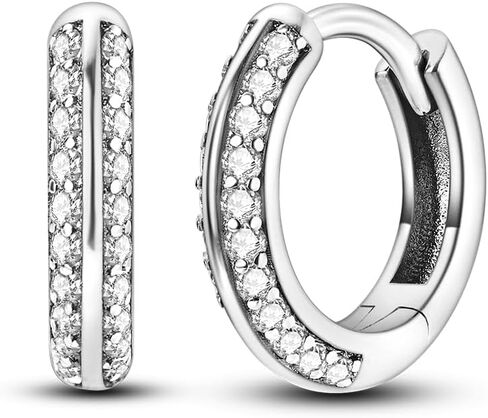 Parmuz 925 sterling Silver Huggie hoop earring for woman Post Pave Cubic Zirconia Cuff Small Hoop Chunky Earrings Hypoallergenic Jewelry Gift in Kuwait