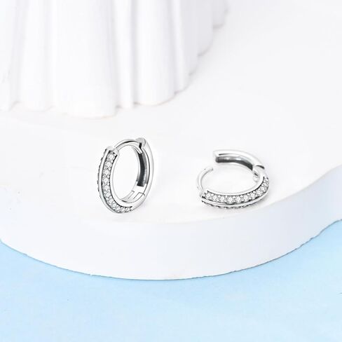 Parmuz 925 sterling Silver Huggie hoop earring for woman Post Pave Cubic Zirconia Cuff Small Hoop Chunky Earrings Hypoallergenic Jewelry Gift in Kuwait