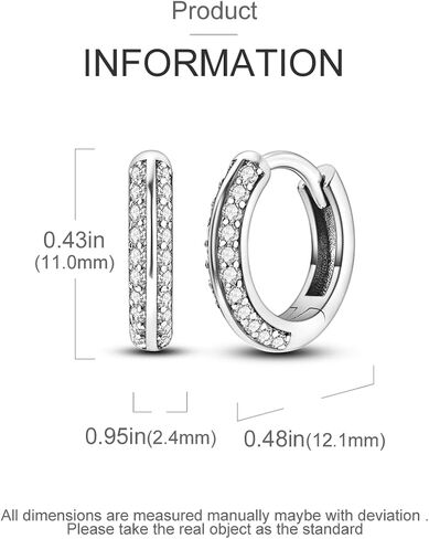 Parmuz 925 sterling Silver Huggie hoop earring for woman Post Pave Cubic Zirconia Cuff Small Hoop Chunky Earrings Hypoallergenic Jewelry Gift in Kuwait