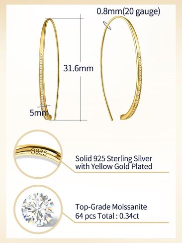 D Color VVS1 Clarity Moissanite Wire Threader Earrings for Women, Solid 925 Sterling Silver Rhodium Finish, Hypoallergenic Pull Through Wire Earrings, Minimalist Jewelry in Saudi Arabia