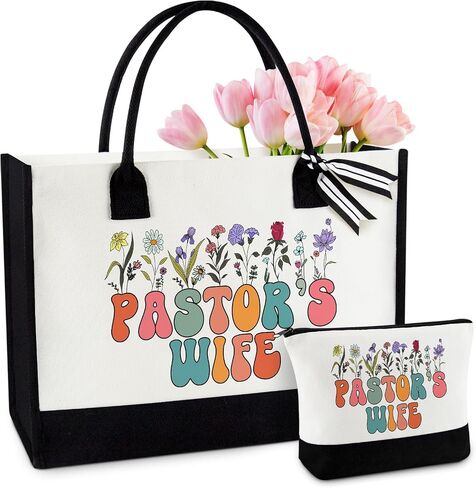 Pastor's Wife Appreciation Gifts, 2 Pcs Pastor Wife Tote Bag, Gift for Pastor's Wife, Thank You Christmas Birthday Gifts for Pastor's Wife, Christian Minister's Wife Tote Makeup Bag Set in Saudi Arabia