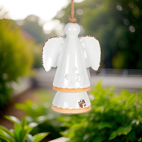 The Bridge Collection 14" White Star Angel Ceramic Bell - Stoneware Decorative Bell for White Home Decor - Angel for Christian Home Decor in Saudi Arabia