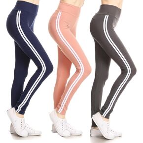 LA12ST Women's Active Athletic Yoga Lounge Double Stripe Leggings