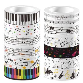 12 Pcs Music Notes Washi Tape Music Notes Print Masking Tape Music Notes Pattern Decorative Paper Sticker for Music Notes Party Holiday Scrapbook DIY Craft Gift Wrapping Handbook Sticker