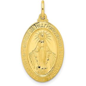 925 Sterling Silver Gold-tone Polished Solid Miraculous Medal Pendant (L- 1.26 Inch, W- 0.63 Inch)