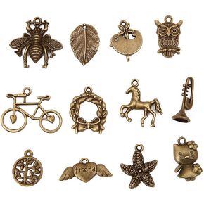 Bingcute 100pcs Mixed Type Antique Bronze Charms for Jewelry Making (Antique Bronze)