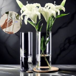 Acrylic Cylinder Plastic Vase for Centerpiece, Unbreakable Hurricane Tall Large Plastic Vases for Proposals Wedding, Hydroponic Decor Base Set of 2 with DIY Stickers (D 4" + D 4.8" X H 15.8" Clear)