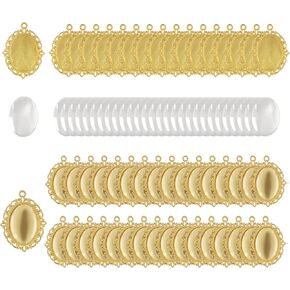 35 Sets Gold Oval Pendant Trays Kit, Alloy Oval Bezel Pendant Settings for Crafting DIY Photo Jewelry Making (Include 35Pcs Oval Pendant Trays Bezel Blanks & 35Pcs Clear Glass Cabochon)