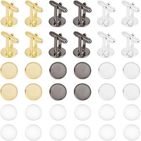 UNICRAFTALE 10 Sets Brass Cuff Button Cufflink Finding Cabochon Cufflink Settings Square Cuff Button Silver Tray Bezel Cufflink Blanks Setting for Apparel Accessories Clothes Buttons Making