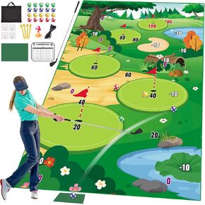 VATOS Golf Chipping Mat with 2 Clubs, 70"x70" Golf Practice Mats Golf Training Mat Indoor Outdoor for Kids Adults Family, Golf Hitting Mat with 20 Balls and 1 Score Board Golf Set Backyard Game