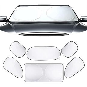 Pack-6 Car Windshield Sun Shade, Side Window Heat Block Hood, Automobile Protective Kit, Universal for Most Cars, Trucks and Vans (Silver)