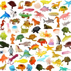 Yeonha Toys Ocean Sea Animals, 80 Pcs Mini Underwater Sea Life Toys Set, Sea Animal Learning Toys for Boys and Girls Early Childhood Education, Gifts, Parties, Prizes, Pretend Ocean Animals