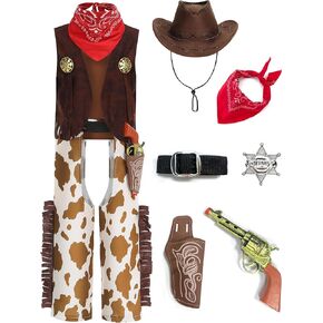 GZ-LAOPAITOU 8 Pcs Cowboy Costume Set for Boys Kids Cowboy Role Play Halloween Party Cowboy Cosplay Stage Performance Outfits