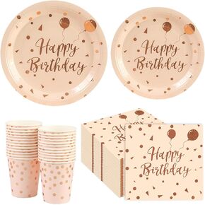 64PCS Happy Birthday Party Supplies - Colourful Gold Tableware Set Includes 7Inch & 9Inch Paper Plates and 6.5Inch Napkins Disposable Decoration Supplies for Birthday Party,Serve 16