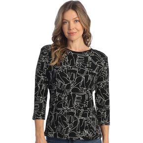 Jess & Jane Kit Cat Abstract Print Womens Cotton Top