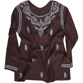Cotton Tunic Top Kurti Blouse; Hand Embroidered