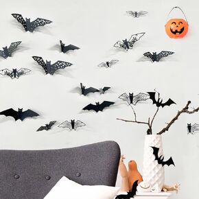 24Pcs Halloween Bats Decorations Hollow Out Bats Wall Decor 3D Self-Adhesive Halloween Party Supplies Halloween Wall Stickers Bat Decoration Stickers Decals for Home Decor DIY Wall Art Indoor