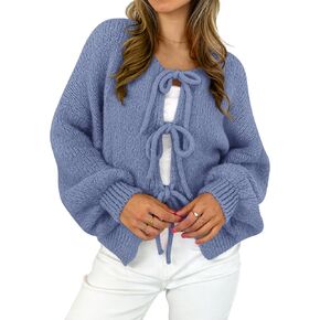 MASCOMODA 2024 Bow Tie Front Cardigan Sweaters for Women Fall Winter Oversized Long Sleeve Open Front Chunky Sweater Coats