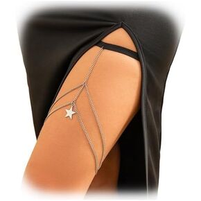 Simple Metal Star Leg Thigh Chain Jewelry Summer Beach Bikini Leg Chain Adjustable Elastic Thigh Body Chain Jewelry for Women Girl