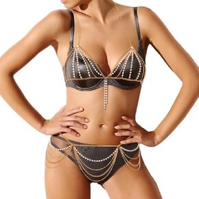 ELABEST Pearl Body Chain Set Gold Pearl Chest Chain Tassel Waist Chain Belt Jewelry Accessories Women Girls