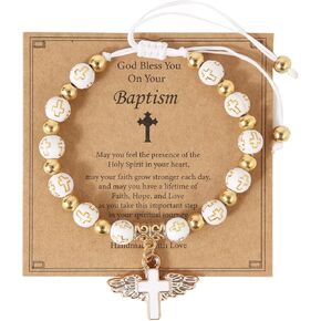 Catholic Cross Bracelet for Girls First Communion Baptism Confirmation Gifts for Teen Girls Virgin Mary Charm Bracelet Handmade Jewelry Gift for Girls Women Easter Gifts for Girls