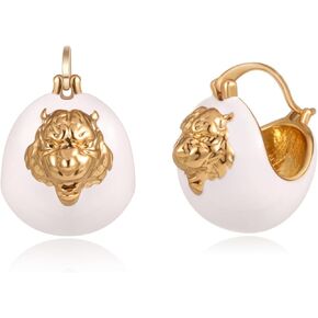 Small Tiger Chunky Earrings for Women Thick Mini Hoop Earrings Enamel Vintage Trendy Jewelry