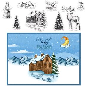 ALIBBON Merry Christmas Clear Stamps for Card Making and Photo Album Decorations, Christmas Tree Stamps, Reindeer Snowman Transparent Silicone Stamps for Crafting and DIY Scrapbooking