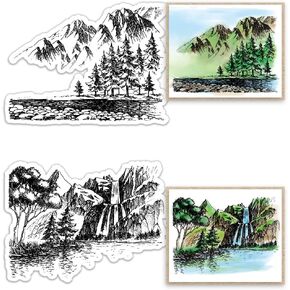 Waterfall Mountain Lake Tree Clear Stamps for Card Making and Photo Album DecorationsTrees Mountain Forest Scenery Transparent Silicone Rubber Stamps for Card Making and DIY Scrapbooking