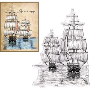 ALIBBON Sea Boat Background Clear Stamps for Card Making and Photo Album Decorations, 2 Sailboats Stamps, River Boat Transparent Silicone Stamps for Crafting and DIY Scrapbooking