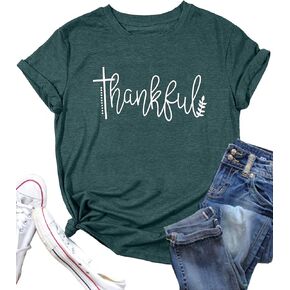 Thanksgiving Shirts for Women Thankful Graphic Letter Print T-Shirt Casual Short Sleeve Tee Tops