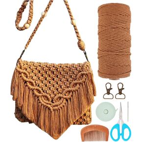 INFUNLY DIY Macrame Bag Kit for Adults Beginners Macrame Handmade Woven Bags with Tassels Bohemian Knotting Handbag Macrame Kit Crochet Bag Kit with Video Instruction for Women Holiday Beach Decor