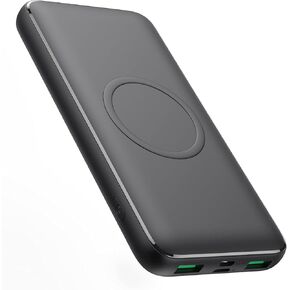 شاحن متنقل لاسلكي باور بانك، 33800 مللي أمبير 15 وات شحن لاسلكي سريع 25 وات PD QC 4.0 USB-C باور بانك، 5 مخارج وحزمة بطارية خارجية مزدوجة الإدخال متوافقة مع هواتف iPhone وAndroid وغيرها