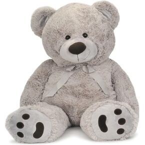 JOON Huge Teddy Bear - 38 Inches, Light Gray, Fluffy Faux Fur, Ribbon & Bow Signature Footprints- Huggable & Lovable Joy – Gift for Baby Showers, Loved Ones – Perfect Large Cuddly Plush Toy Companion