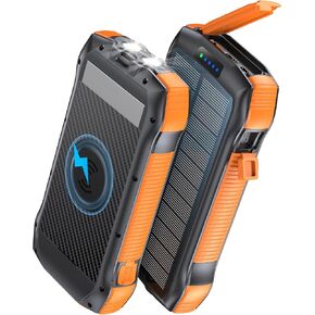 بنك الطاقة الشمسية، شاحن موسكيز المحمول 33500 مللي أمبير QC3.0 18 وات PD 20 وات شحن سريع، شاحن هاتف محمول مع 5 مخارج لاسلكية 10 وات IP67 مقاوم للماء 6 وات مصباح يدوي ساطع لهاتف iPhone Samsung إلخ.