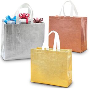 24 Gift Bags Luxury Mix Color Set – Elegant Multipack of 8 Rose Gold, 8 Silver, 8 Gold, Medium Size Reusable Bags for Parties, Weddings, Birthdays , gift bags , gift bags with handles , shopping bags , birthday gift bag , Size 32 x 28 x 12 cm