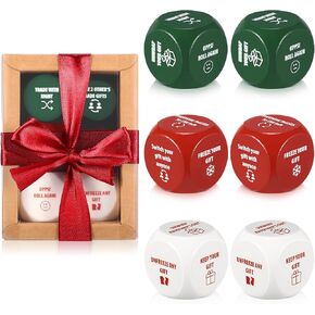 6 Pcs Christmas Party Gift Exchange Dice Game Santa Swap Gift Exchange Dice White Elephant Gift Exchange Game Dice for Family Friend Coworker Volunteer Holiday Party Decoration Supplies