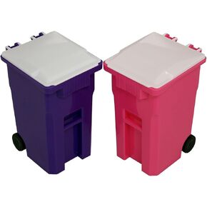 Thornton's Office Supplies Desk Pen Holder - Tiny Curbside Garbage Trash and Mini Recycle Can Set - Cool Plastic Pencil Cup Storage and Organizer - Small Toy Bin for Kids and Adults (Pink/Purple)