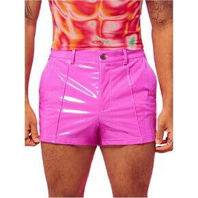 WDIRARA Men's PU Leather Ultra Mini Track Shorts Y2K Club Zipper Fly Party Shorts