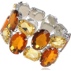Alilang Dark Brown Synthetic Topaz Gem Crystal Faceted Bead Jewel Accessory Elastic Bracelet Cuff