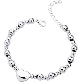 555Jewelry Stainless Steel Beads & Puffed Heart Charm Bracelet for Women & Ladies